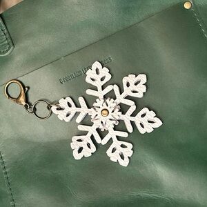 White pebbled, double sided Genuine Leather Snowflake Charm, Flair, Keychain